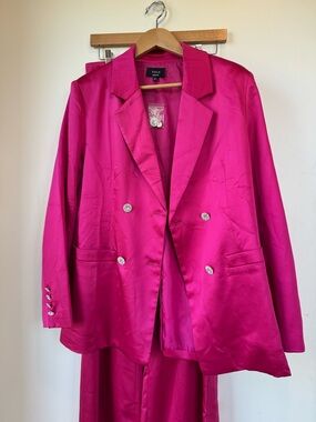 VICI Fuchsia Satin Double-Breasted Blazer with Crystal Buttons